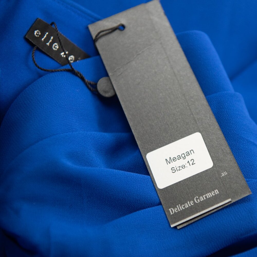 Elle Zeitoune Meagan Dress Evening Mini Cocktail Draped Sleeves Blue Size 12 New - Picture 6 of 9